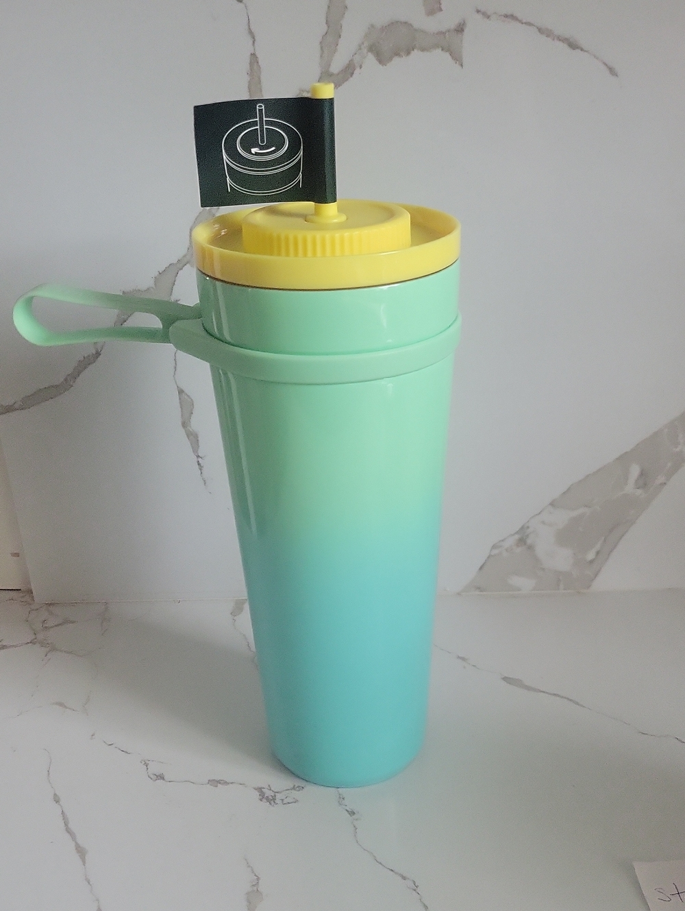 Mint to Aqua Gradient Travel Tumbler with Yellow Lid